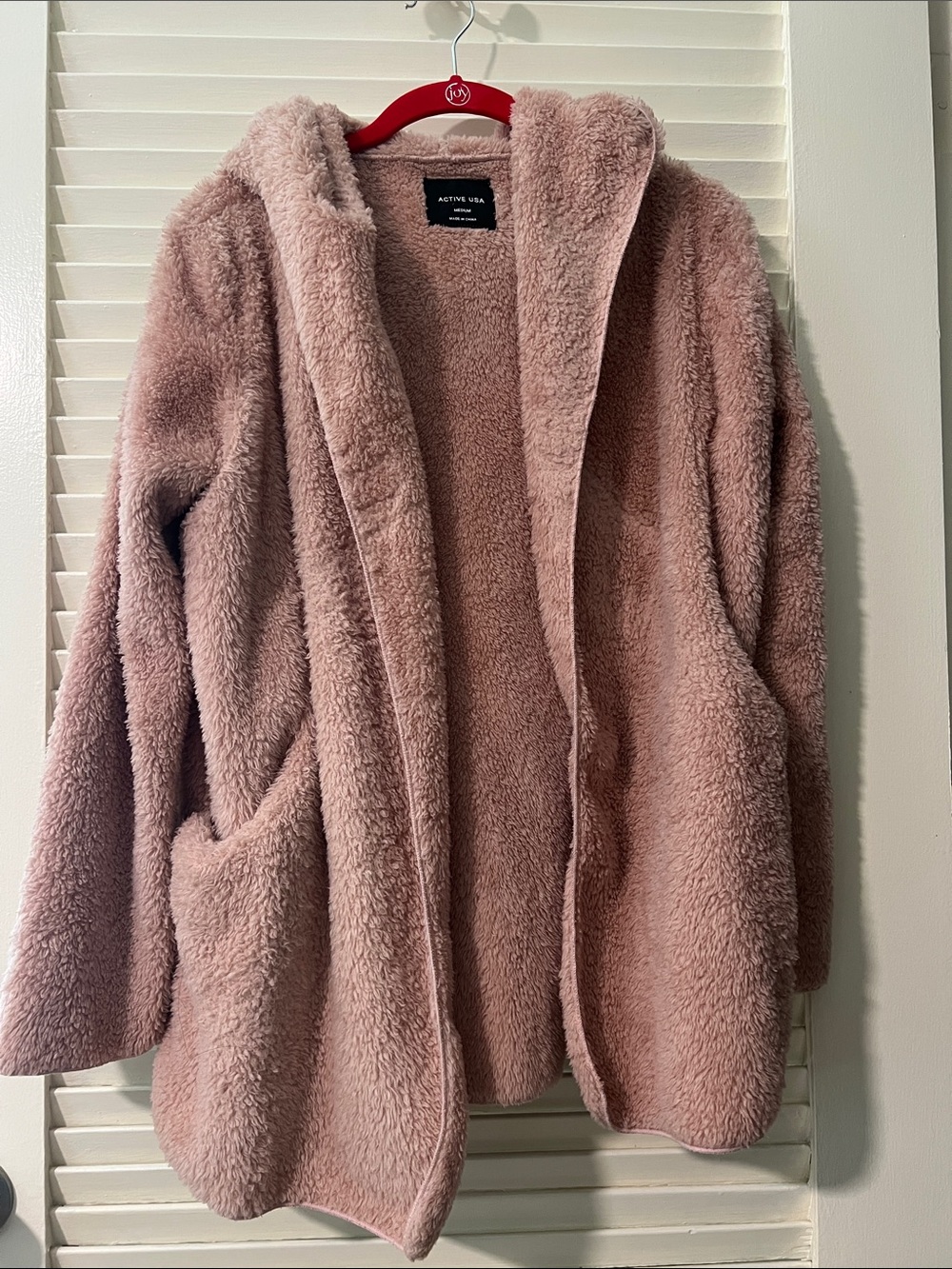Active USA Plush Hooded Teddy Jacket in Blush